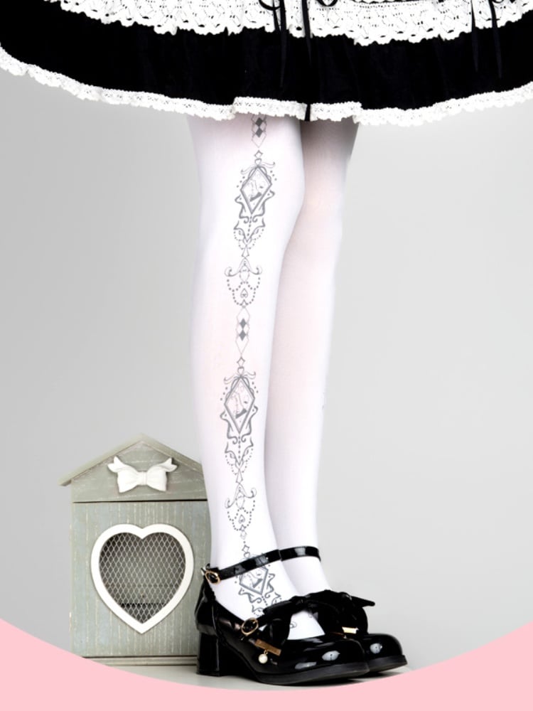 Collants Lolita blancs imprimés