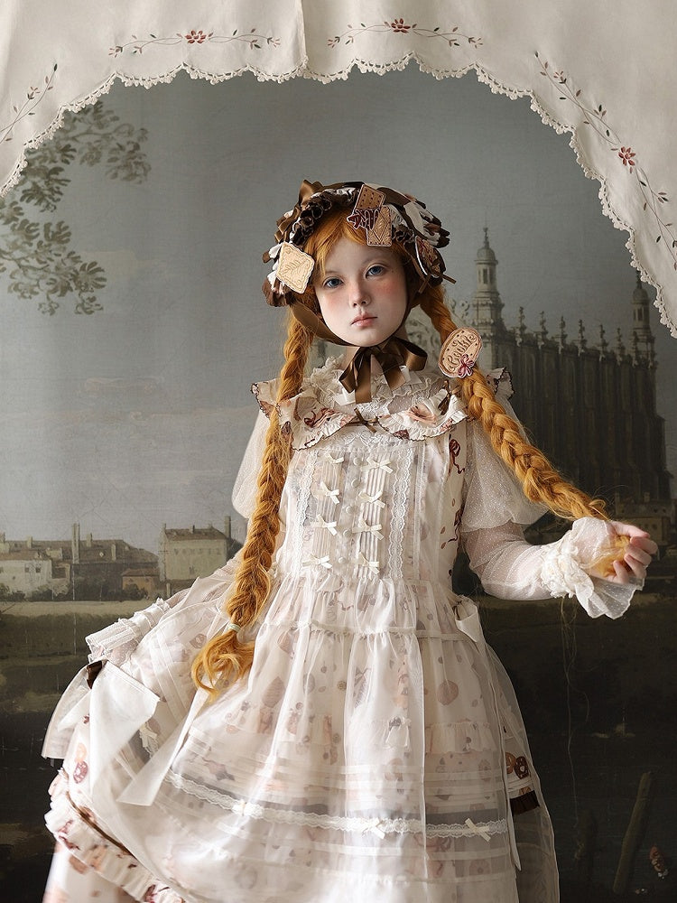 Hamsterkleid Cookie Brown Dreieckstuch und Schürze Kopftuch Lolita Sweet Yellow Print Komplettset + Broschen