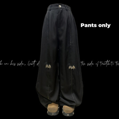 Length Floor Black Metal Dragon Knee Wide-Leg Pants