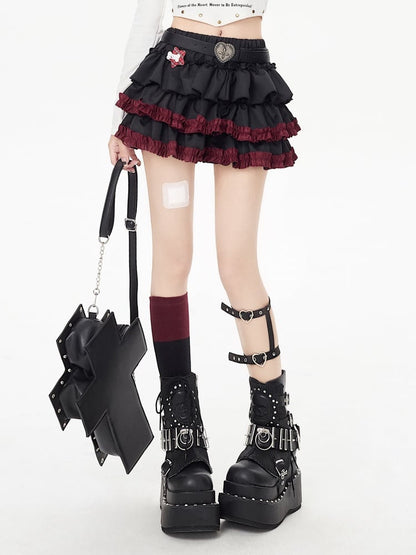 Ruffle Hem Black Punk Tiered Skirt