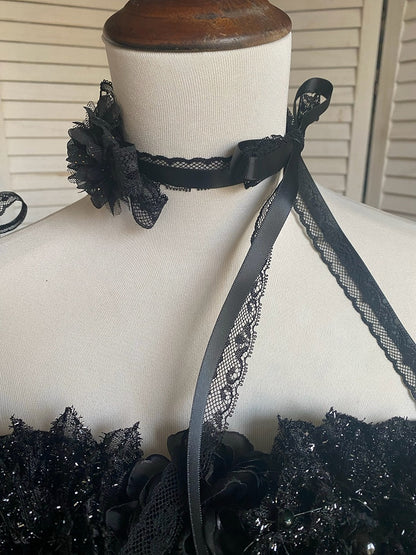 Spaghetti Elegant JSK Dress Lolita Black Straps Full Layered Kuro Set Shimmering