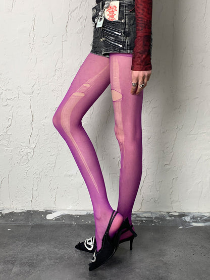 Purple/Black/White/Grey Cut-out Tights