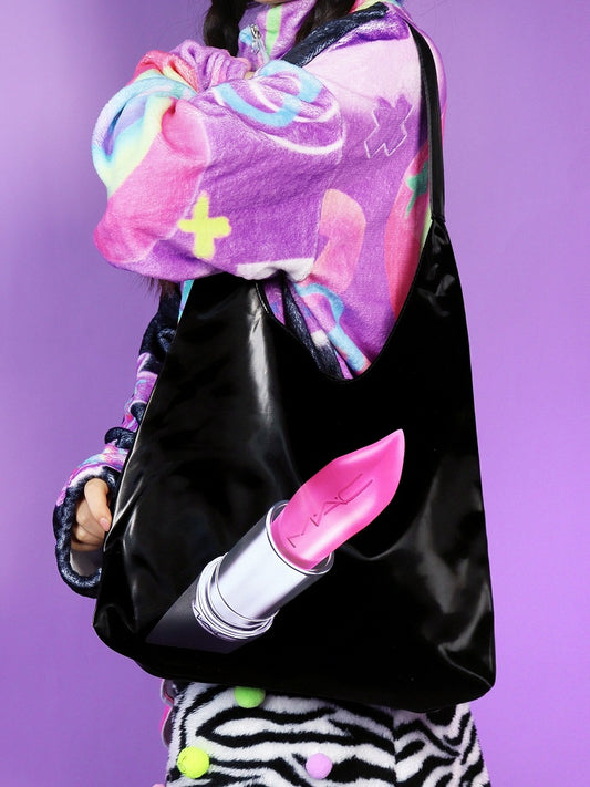 Gyaru Lipstick Bag Fashion Black Shoulder Print PU