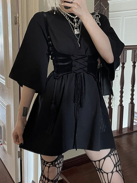 Oversized Dark mit Kleid Black Frenzy Tonal T-Shirt Stickerei