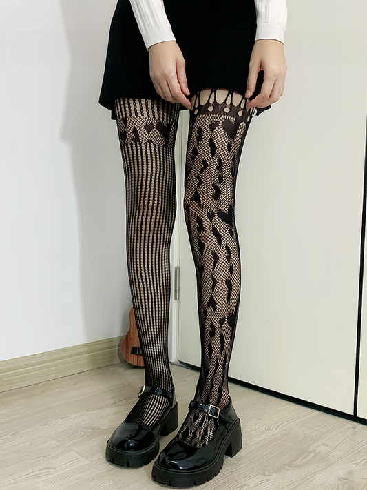 White/Black Lace Heart Hollow-out Tights