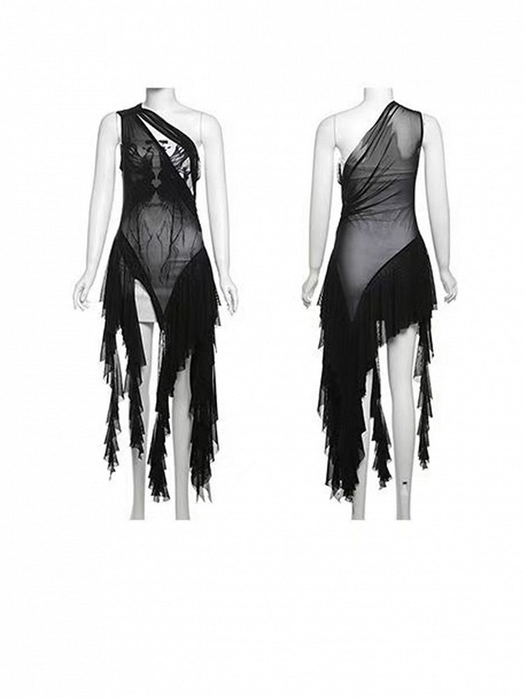 Accents Bittersweet Cascading Black Ruffle Semi-sheer