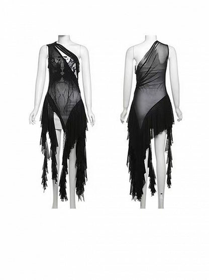 Accents Bittersweet Cascading Black Ruffle Semi-sheer