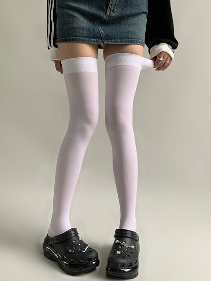 Stockings White/Black Over-knee Trim Version Ribbed Longer
