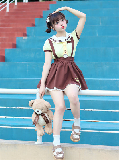 Yellow Sailor Collar Tie Design T-Shirt