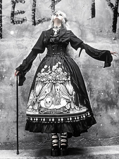 Black Pointed Shirt Flat Lolita Gothic Collar Long Available Sizes Plus Sleeves Layered