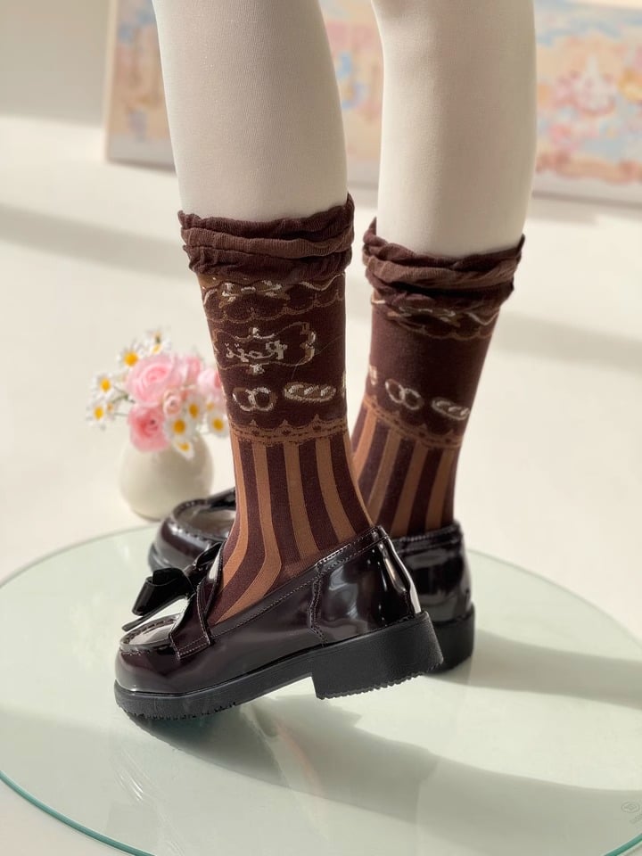 Dessert Print Striped Sweet Lolita Calf Socks