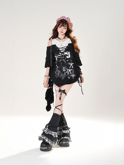 Black/White Layered Blokette Core Double Mini Skirt