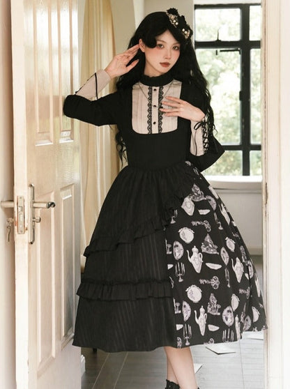 Suspender Skirt + Elegant Puzi Blouse Print Design Original With Kula