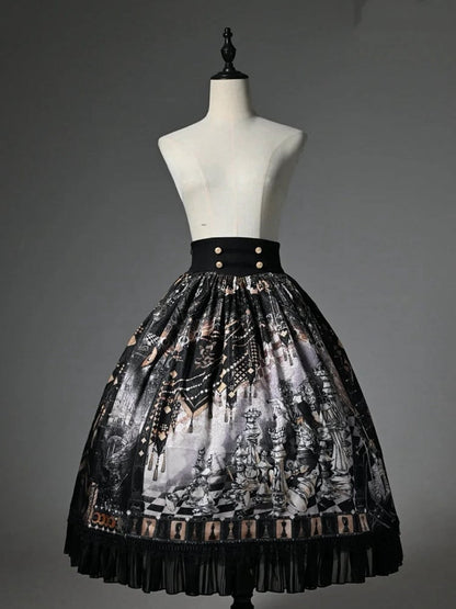 Skirt Theme Black Waist Corset Belt Chess Lolita Print
