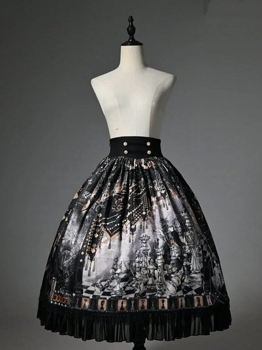 Skirt Theme Black Waist Corset Belt Chess Lolita Print
