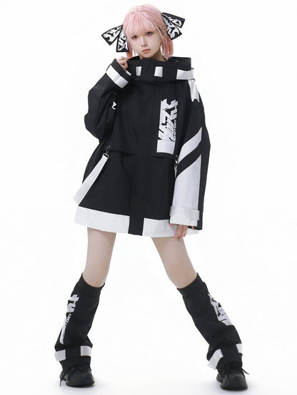 Schwarz-weiße Shorts im Jirai Kei Colorblock-Design
