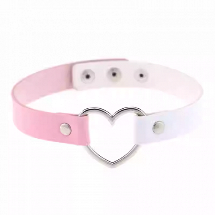 Collier ras du cou en PU avec anneau en forme de cœur