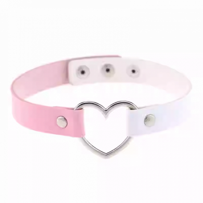 Collier ras du cou en PU avec anneau en forme de cœur