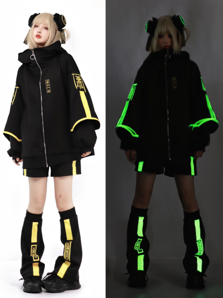 Veste Cyberpunk lumineuse Jirai Kei avec sweat-shirt zippé sur le devant