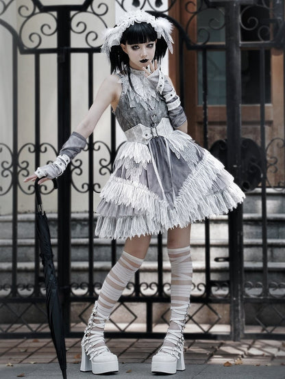 White Corset Lolita Belt Feather Gothic