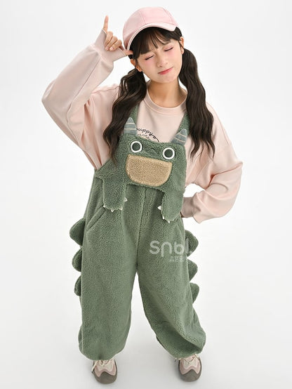 Cute Dinosaur Green Plush Overalls