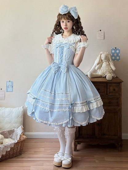 Lolita Old Edge Blue Jumper Dress Skirt School Trim Scalloped Hem