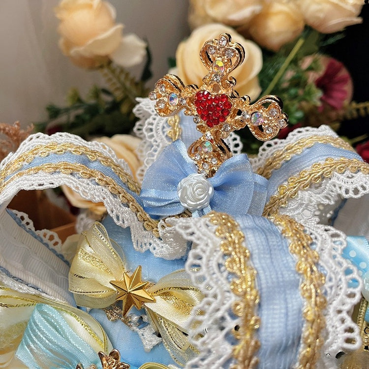 Rhinestone Beaded Crown Hime BlueWhite Hat And Mini Decorated Lolita