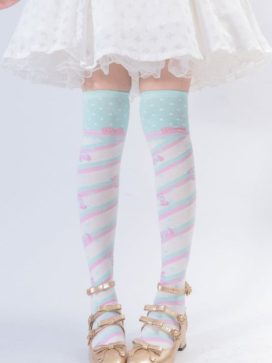 Little Candy Mint Green and Pink Stripes Over-the-Knee Stockings