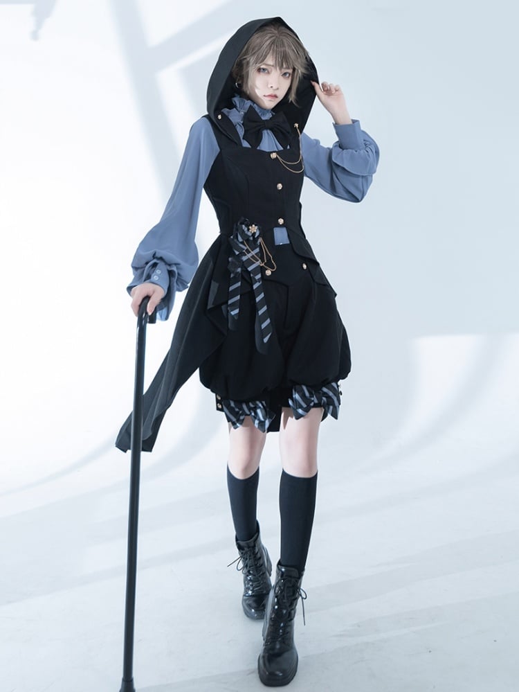 Black Ouji Hooded Waistcoat with Big Bow Train Back