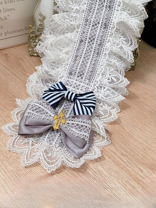 Details Kreuz Grau/Rosa Trim Bowknot Lolita Haarband Verziert Spitze Süß