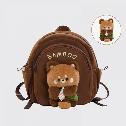 Brown Cute Backpack With Red Panda Plushie