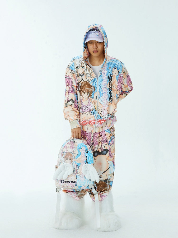 Angel Wings with Backpack Colorful Cartoon Print PU