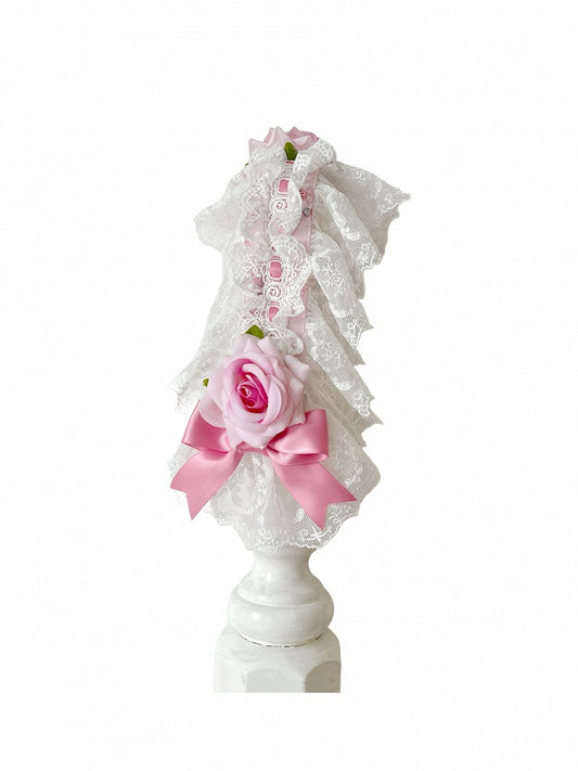 Rosa/Grünes Haarband mit Rosenverzierung
