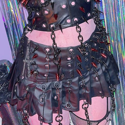 Charm Punk And Skirt Pin Chain Decorated Black Studs
