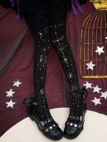 Black/White Lolita Star and Moon Tights
