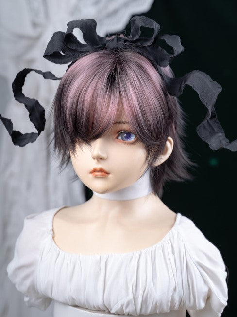 Black Color Length Highlight 35CM Short and Ouji Pink Wig Hair