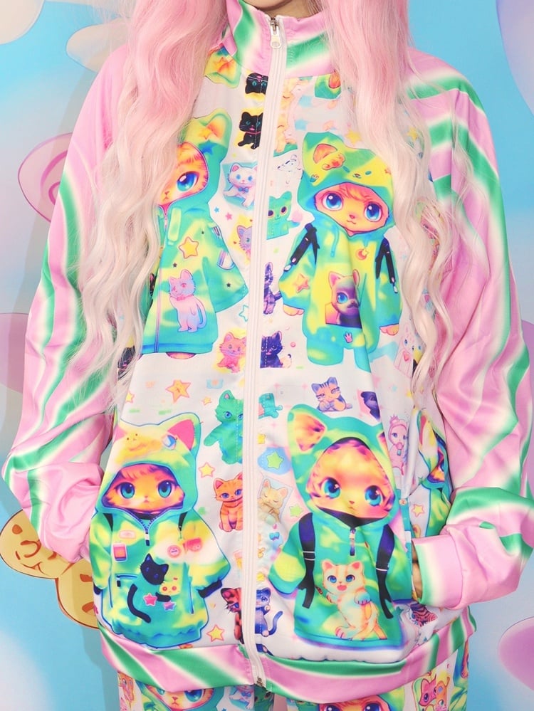 PinkGrüne Katzenjacke Print Y2K