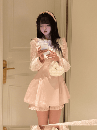 Embroidered Seiso Dress Landmine with Pink Style Sleeves Lace