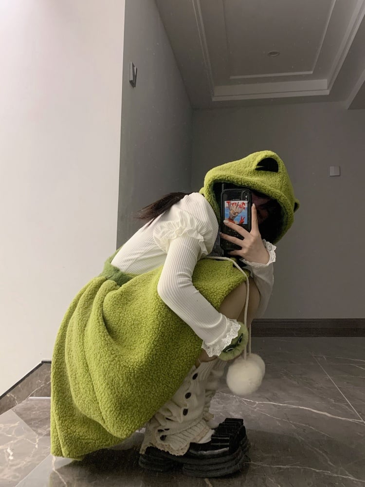 Bonnet amovible en polaire verte Little Frog