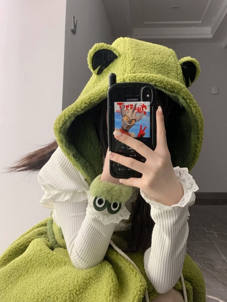 Bonnet amovible en polaire verte Little Frog