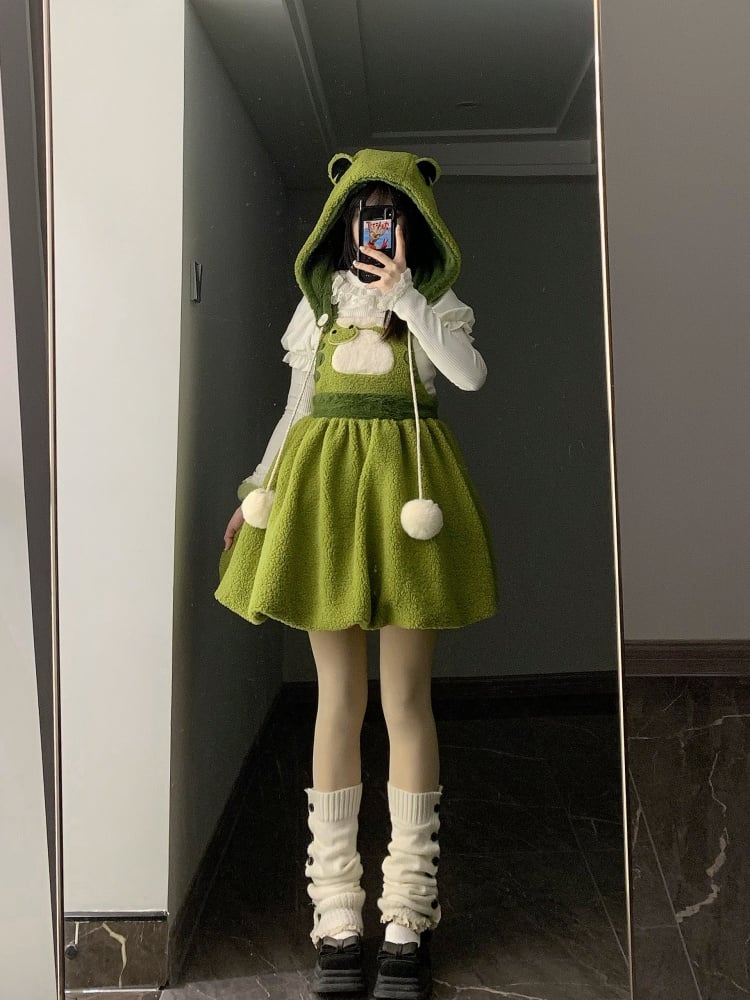 Bonnet amovible en polaire verte Little Frog