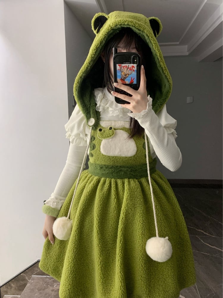 Bonnet amovible en polaire verte Little Frog