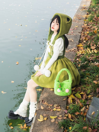 Bonnet amovible en polaire verte Little Frog