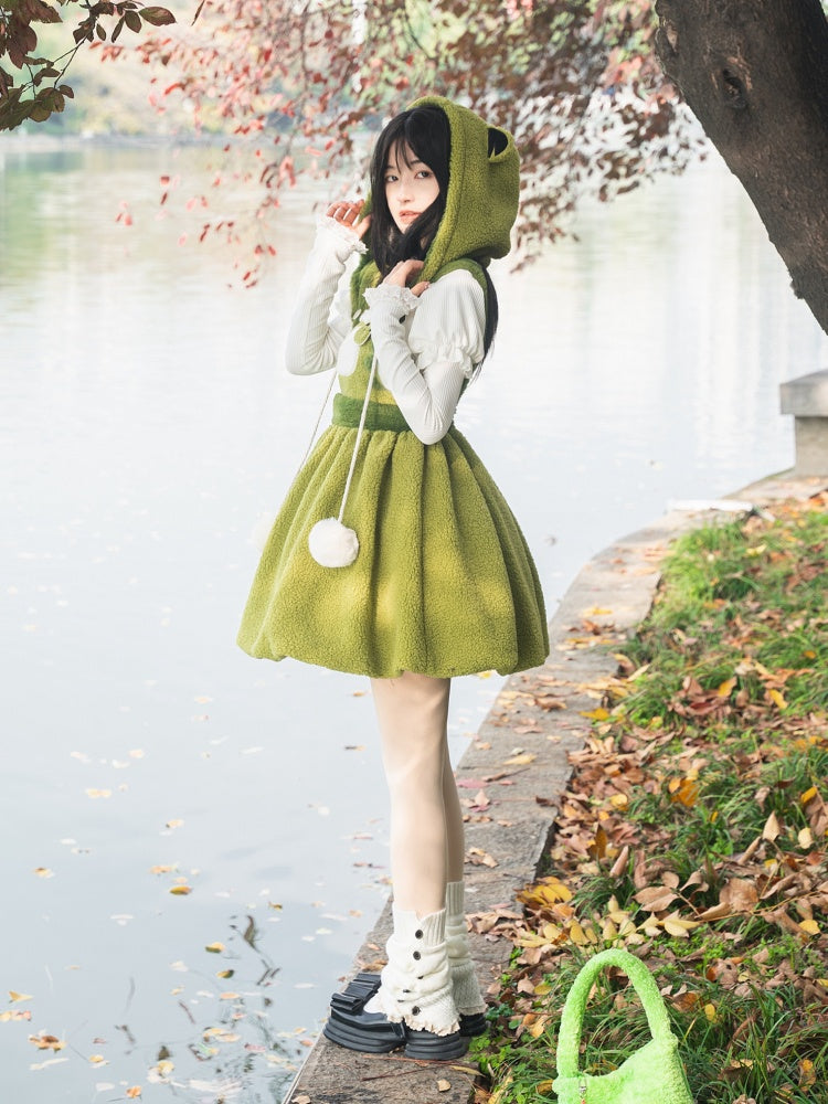 Robe salopette d'hiver en polaire à jupe bulle verte Little Frog
