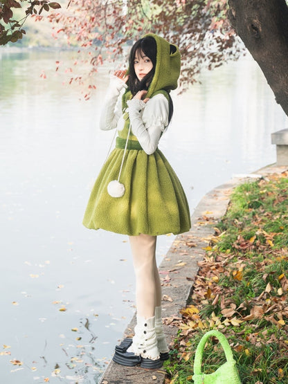 Bonnet amovible en polaire verte Little Frog
