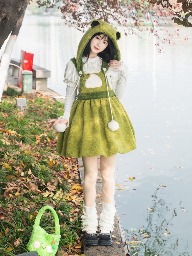 Bonnet amovible en polaire verte Little Frog