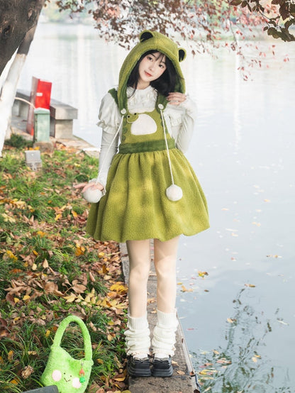 Bonnet amovible en polaire verte Little Frog