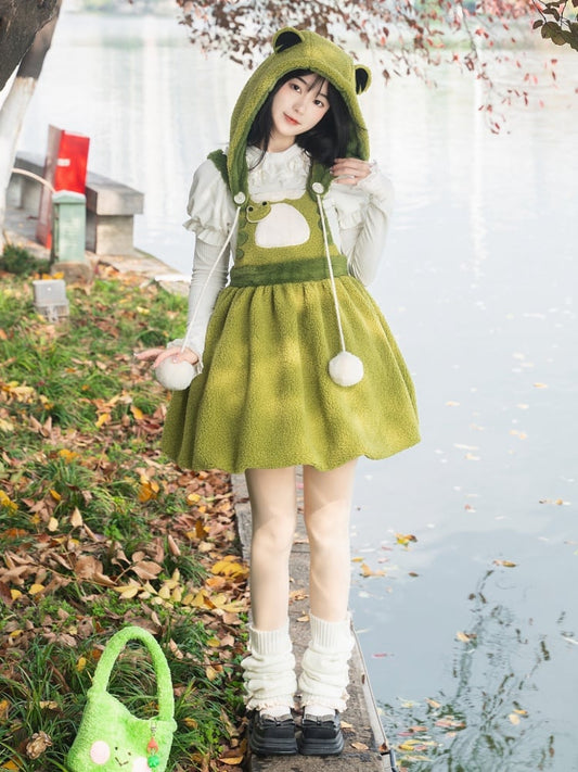 Robe salopette d'hiver en polaire à jupe bulle verte Little Frog