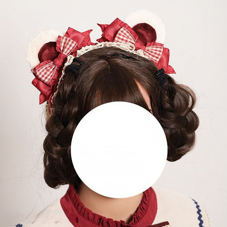 Bear with Lace Lolita White Ear KC Trim Red