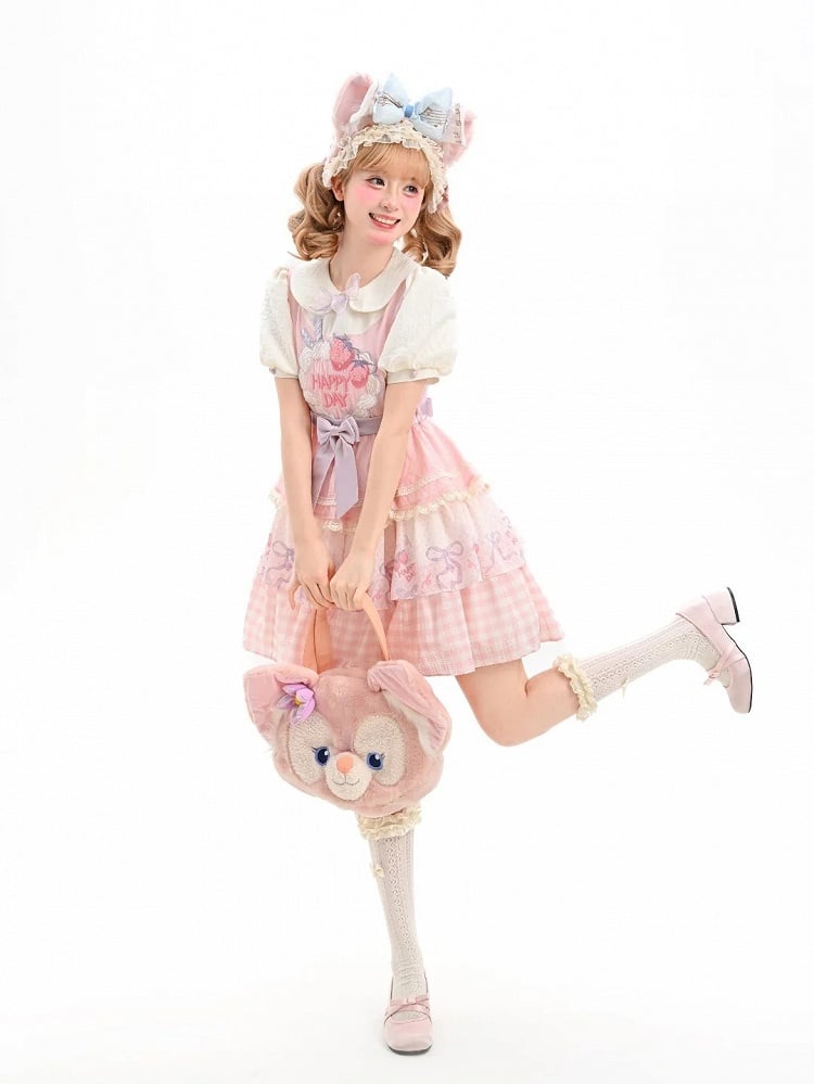 Strawberry Cake Embroidery Pan Tiered Lolita Dress Pink Skirt Peter Collar Sweet